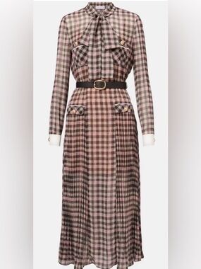 ISO!! Self Portrait Chiffon Plaid Midi Dress Brown & Pink!! DO NOT PURCHASE
